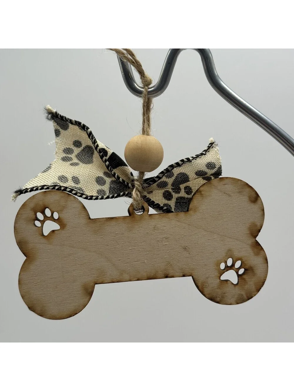 Dog Bone Wooden Ornament Handmade Paw Print Dog Puppy Love Christmas Xmas Ribbon